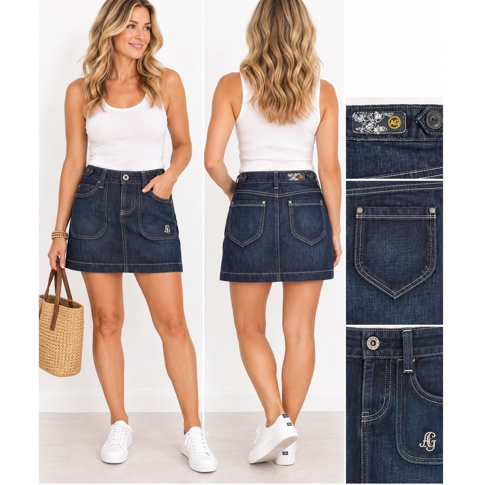 AG Adriano Goldschmied The Muse Denim Mini Skirt Womens 26 Indigo NWT